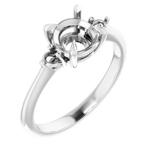 14K White Gold  7 mm Round Engagement Ring Mounting
