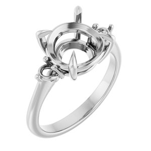 14K White Gold  10 mm Round Engagement Ring Mounting