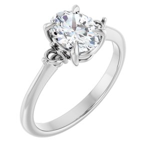 14K White Gold 8x8 mm Oval .08 CTW Natural Diamond Semi-Set Engagement Ring