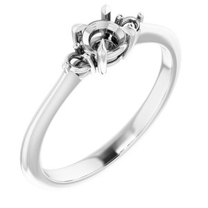 14K White Gold  4.4 mm Round Engagement Ring Mounting