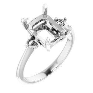 14K White Gold  10x8 mm Emerald Engagement Ring Mounting