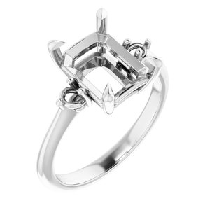 14K White Gold  10x8 mm Emerald Engagement Ring Mounting