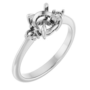 14K White Gold  6.5 mm Round Engagement Ring Mounting