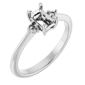 14K White Gold  6x4 mm Emerald Engagement Ring Mounting