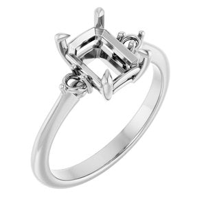 14K White Gold  8x6 mm Emerald Engagement Ring Mounting