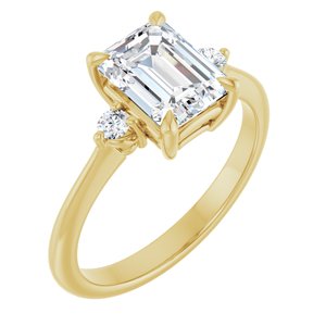 14K Yellow Gold 8x6 mm Emerald .08 CTW Lab-Grown Semi-Set Engagement Ring