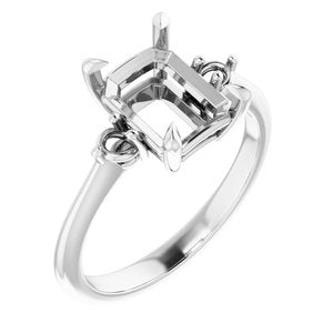 14K White Gold  9x7 mm Emerald Engagement Ring Mounting