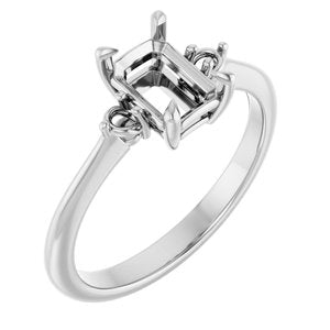 14K White Gold  7x5 mm Emerald Engagement Ring Mounting
