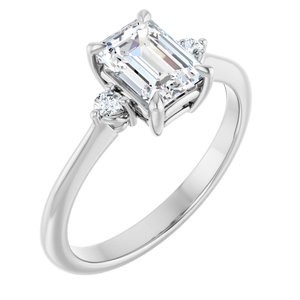 14K White Gold 7x5 mm Emerald .06 CTW Natural Diamond Semi-Set Engagement Ring