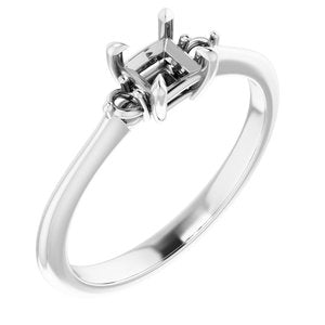 14K White Gold  4 mm Square Engagement Ring Mounting