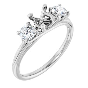 14K White Gold 6.5 mm Round 1/2 CTW Natural Diamond Semi-Set Three-Stone Engagement Ring