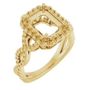 14K Yellow Gold 9x7 mm Emerald Infinity-Inspired Halo-Style Engagement Ring Mounting   