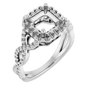 14K White Gold 7x7 mm Asscher Infinity-Inspired Halo-Style Engagement Ring Mounting