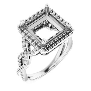 14K White Gold 9x9 mm Square Infinity-Inspired Halo-Style Engagement Ring Mounting