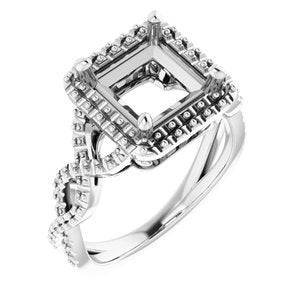 14K White Gold 7.5x7.5 mm Square Infinity-Inspired Halo-Style Engagement Ring Mounting