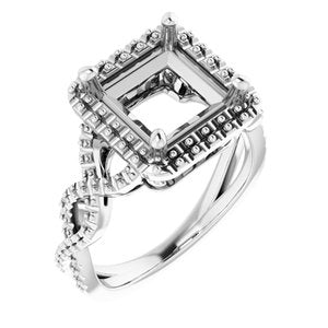 14K White Gold 8x8 mm Square Infinity-Inspired Halo-Style Engagement Ring Mounting