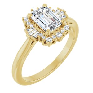 14K Yellow Gold 7x5 mm Emerald 1/5 CTW Natural Diamond Semi-Set Halo-Style Engagement Ring
