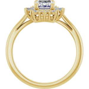 14K Yellow Gold 7x5 mm Emerald 1/5 CTW Natural Diamond Semi-Set Halo-Style Engagement Ring