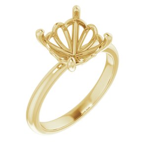 14K Yellow Gold 9 mm Cushion Solitaire Engagement Ring Mounting