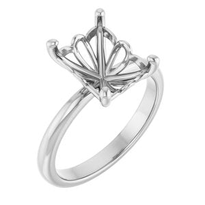 14K X1 White Gold 10x8 mm Emerald Solitaire Engagement Ring Mounting