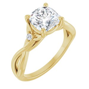 14K Yellow Gold 7 mm Cushion .04 CTW Natural Diamond Semi-Set Engagement Ring
