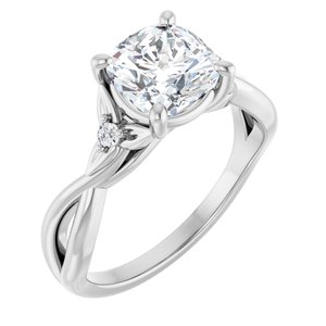 14K White Gold 7 mm Cushion .04 CTW Natural Diamond Semi-Set Engagement Ring