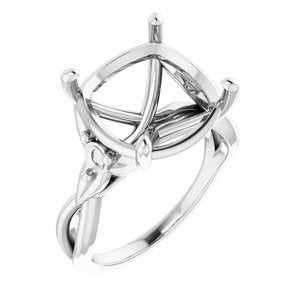 Sterling Silver 12 mm Cushion Engagement Ring Mounting