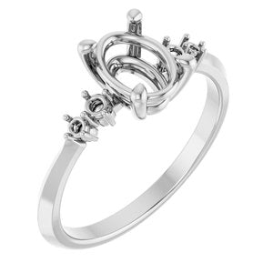14K White Gold 8x6 mm Oval Engagement Ring Mounting