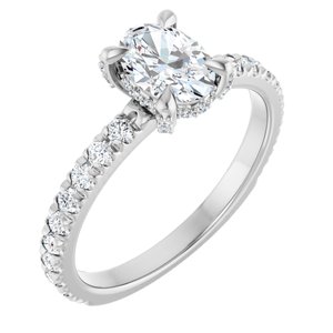 14K White Gold 7x5 mm Oval 1/2 CTW Natural Diamond Semi-Set Engagement Ring