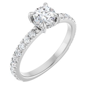 14K White Gold 5.2 mm Round 3/8 CTW Natural Diamond Semi-Set Engagement Ring