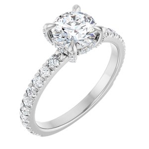 14K White Gold 6.5 mm Round 1/2 CTW Natural Diamond Semi-Set Engagement Ring