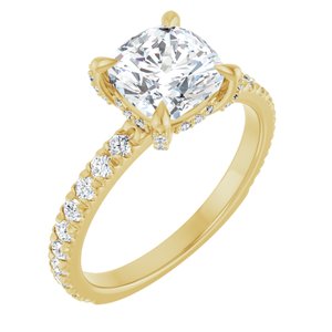 14K Yellow Gold 7x7 mm Cushion 1/2 CTW Natural Diamond Semi-Set Engagement Ring