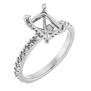 14K White Gold 8x6 mm Emerald Engagement Ring Mounting