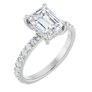 14K White Gold 8x6 mm Emerald 1/2 CTW Lab-Grown Diamond Semi-Set Engagement Ring