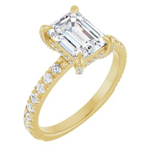 14K Yellow Gold 8x6 mm Emerald 1/2 CTW Lab-Grown Diamond Semi-Set Engagement Ring