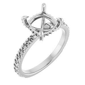 14K White Gold 8 mm Cushion Engagement Ring Mounting
