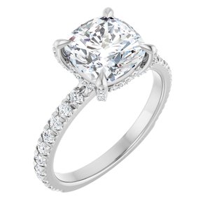 14K White Gold 8x8 mm Cushion 3/8 CTW Natural Diamond Semi-Set Engagement Ring