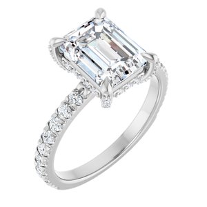 14K White Gold 9x7 mm Emerald 1/2 CTW Lab-Grown Diamond Semi-Set Engagement Ring