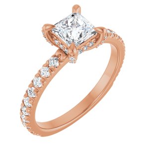 14K Rose Gold 5x5 mm Square 1/2 CTW Natural Diamond Semi-Set Engagement Ring