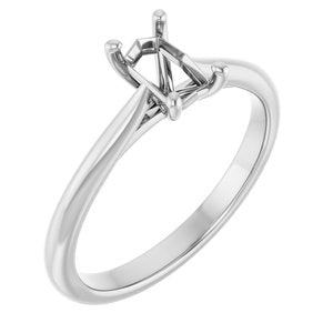 14K White Gold 6x4 mm Emerald Solitaire Engagement Ring Mounting