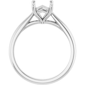 14K White Gold 8x6 mm Emerald Solitaire Engagement Ring Mounting