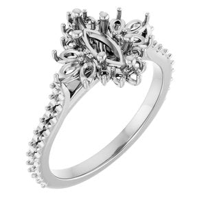 14K White Gold 8x4 mm Marquise Halo-Style Engagement Ring Mounting