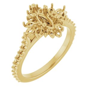 14K Yellow Gold 8x4 mm Marquise Halo-Style Engagement Ring Mounting  