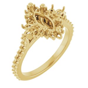 14K Yellow Gold 10x5 mm Marquise Halo-Style Engagement Ring Mounting