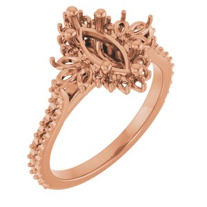 14K Rose Gold 10x5 mm Marquise Halo-Style Engagement Ring Mounting