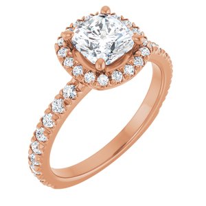 14K Rose Gold 6x6 mm Cushion 3/8 CTW Natural Diamond Semi-Set Engagement Ring 
