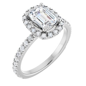 Platinum 7x5 mm Emerald 3/8 CTW Natural Diamond Semi-Set Engagement Ring 