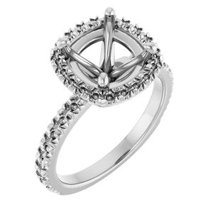 14K White Gold 8 mm Cushion Engagement Ring Mounting