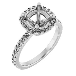 14K White Gold 7 mm Cushion Engagement Ring Mounting