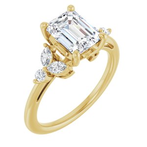 14K Yellow Gold 8x6 mm Emerald 1/6 CTW Natural Diamond Semi-Set Engagement Ring